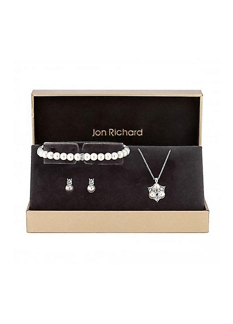 Jon Richard Silver Plated Clear Crystal Pearl & Crystal Cluster