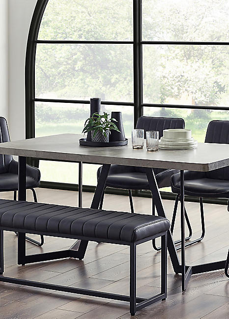 Julian Bowen Miller Concrete Effect Dining Table with Soho Bench 4 Soho Chairs bonprix