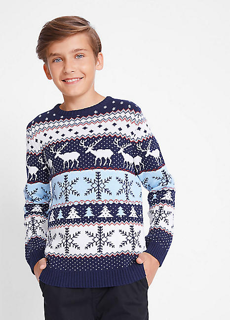 Kids Christmas Reindeer Jumper with Winter Print by bonprix bonprix