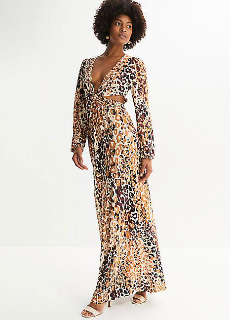 Long sleeve best sale leopard maxi dress