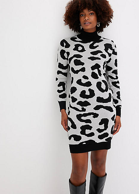 Leopard Print Knitted Jumper Mini Dress by bonprix bonprix