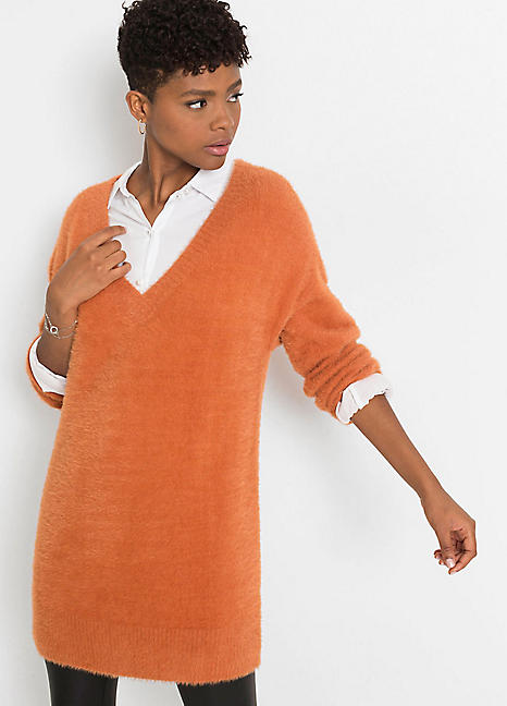 V-Neck Longline Jumper Orange