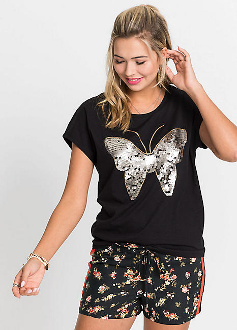 butterfly sequin top outfit