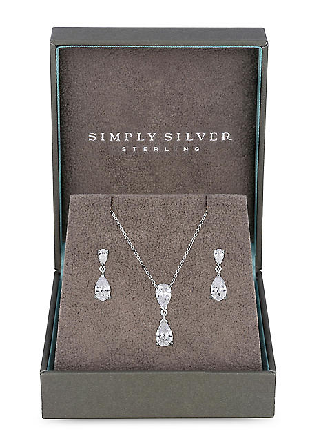 Simply Silver Sterling Silver 925 Cubic Zirconia Double Peardrop