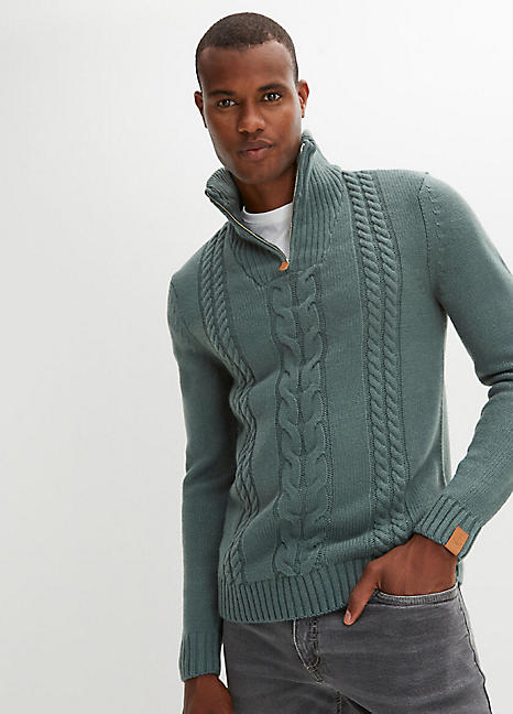 Zip Collar Long Sleeve Knitted Jumper by bonprix bonprix