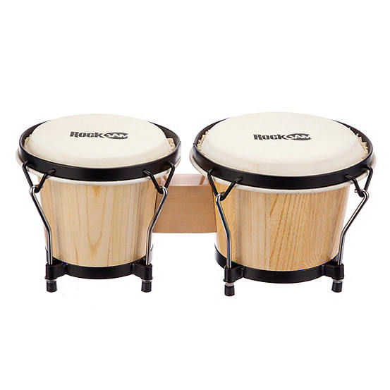 7 & 8 inch Bongo Set with Padded Bag - Natural by RockJam