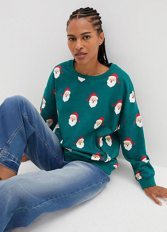 All-Over Santa Print Christmas Sweatshirt