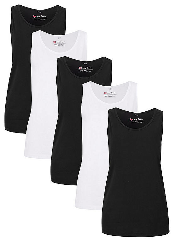 bonprix Pack of 5 Essential Vest Tops