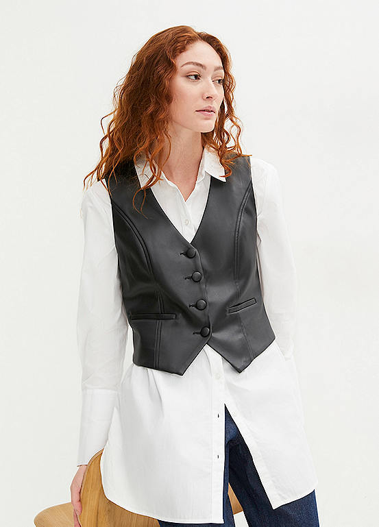 Cropped Faux Leather Waistcoat