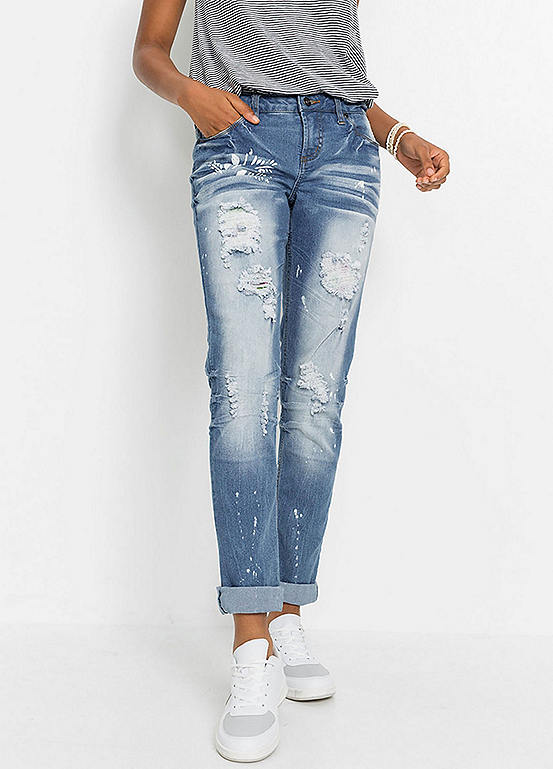 Distressed Effect Straight Leg Jeans