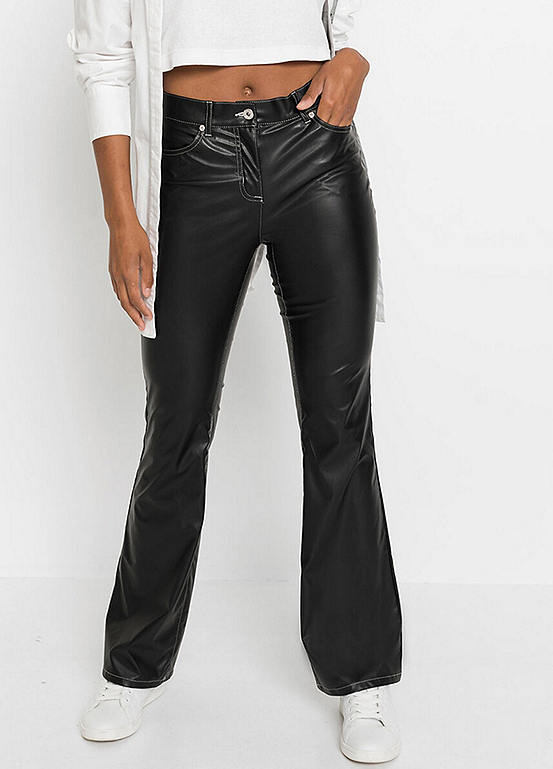 Faux Leather Flared Leg Trousers by bonprix | bonprix