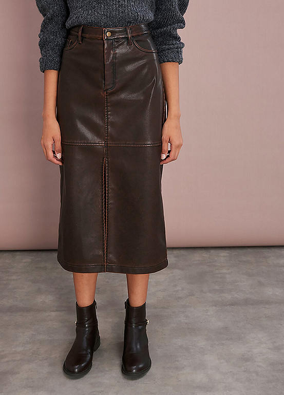 Reine Faux Leather Midi Skirt
