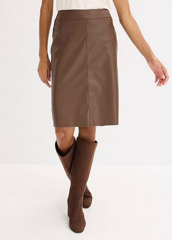 Women's High Waist Faux Leather Pencil Skirt – Below Knee Office & Night Out Skirt (Coral, X-Large)