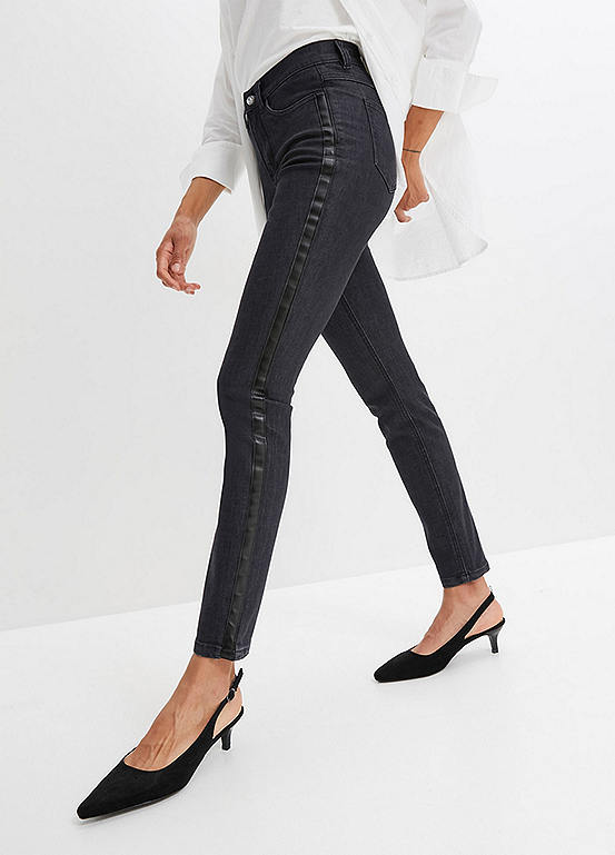 Faux Leather Trim Jeans by bonprix bonprix