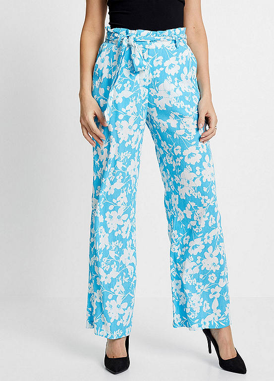 Floral Paper Bag Trousers with Tie Belt