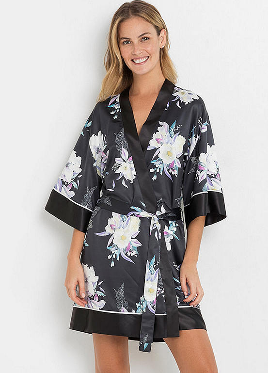 Floral Print Satin Robe by bonprix bonprix