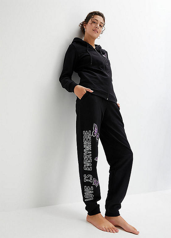 Front Zip Butterfly Print Tracksuit