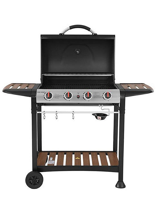 Foreman 4 Burner Gas BBQ with Wood Effect Shelves bonprix