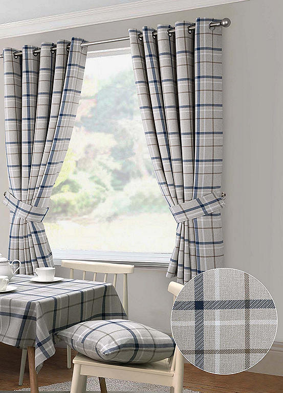Home Curtains Hudson Check Eyelet Lined Kitchen Curtains | bonprix