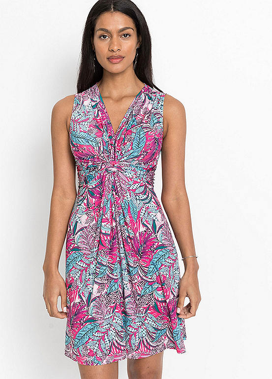 Knotted Printed Jersey Dress