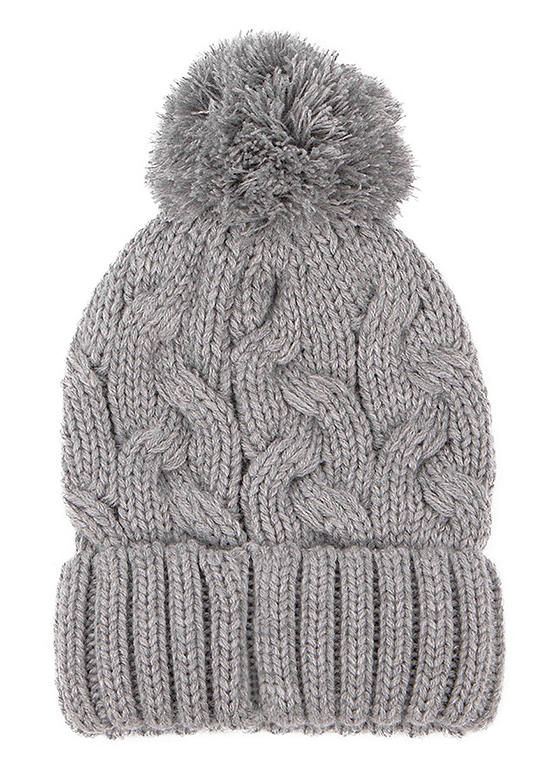Totes Ladies Cable Grey Knit Hat with Pom Pom Detail