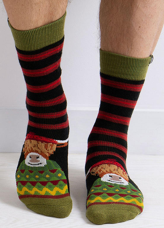 Totes Toasties Mens Original Highland Cow Slipper Socks bonprix