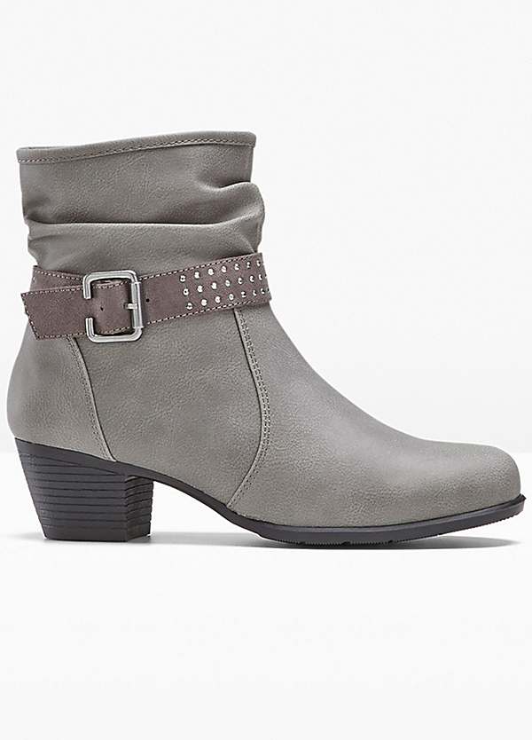 Buckle strap heeled boots sale