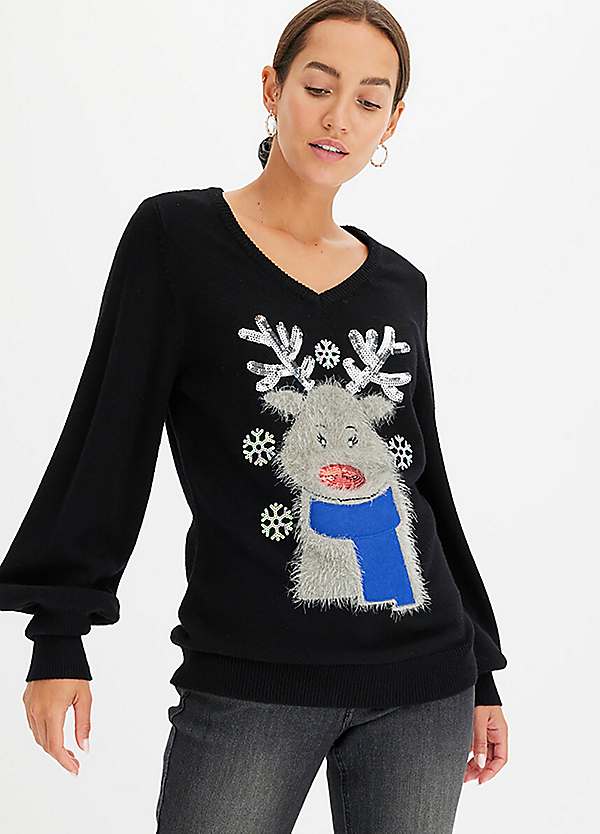 Knitted Jumper Women's V Neck Christmas Jumper Premium