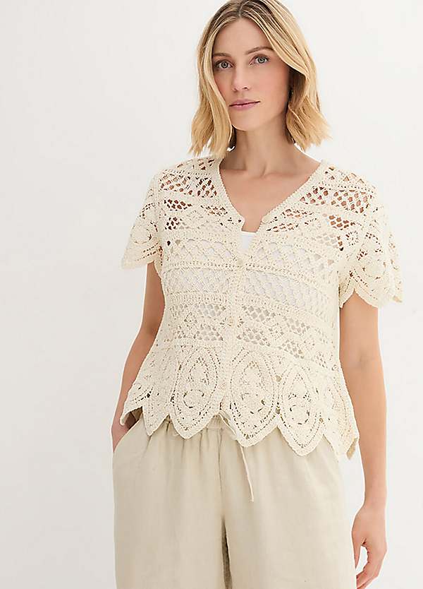 Knitted Cardigan Short Sleeve Ruffle Cardigan Crochet Knit Short