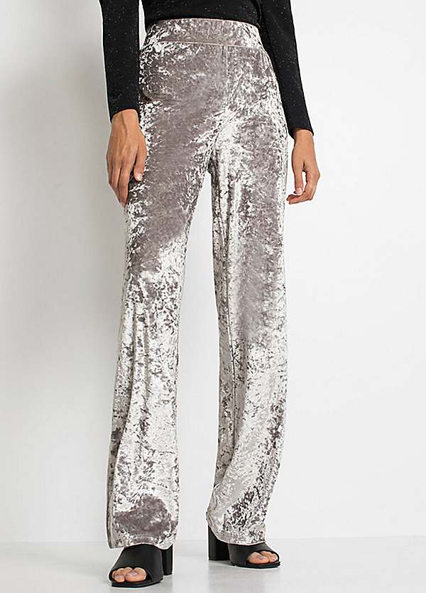 Silver Crushed Velvet Wide Leg Suit Trousers