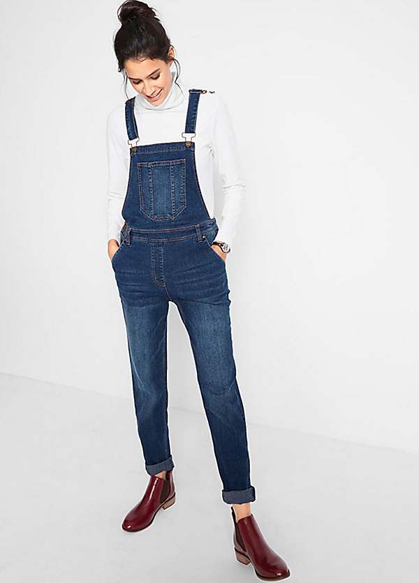 Denim dungarees with stripes - Women