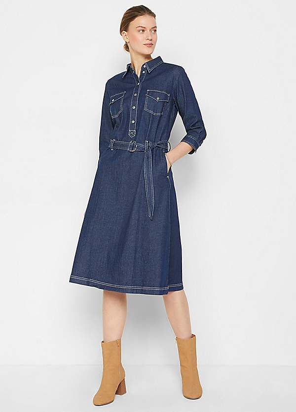 Denim Midi Dress with Belt by bonprix bonprix