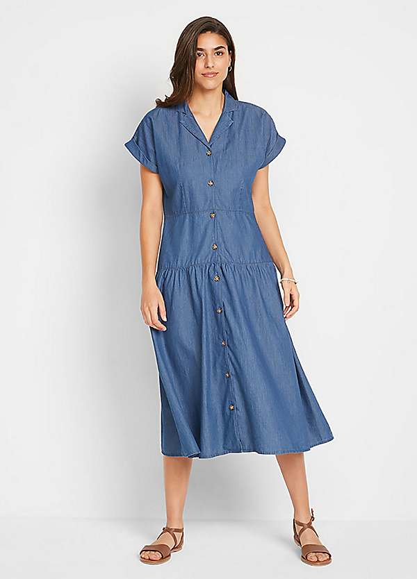 denim shirt dress midi length