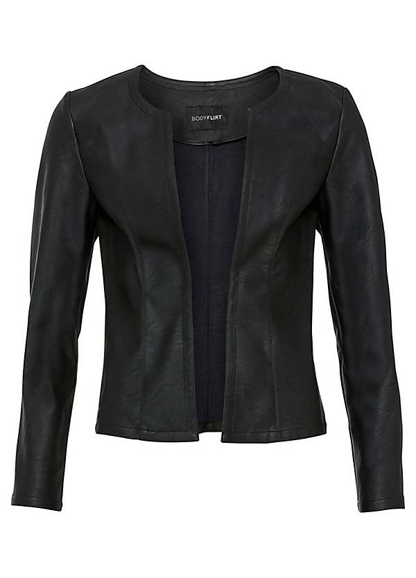 faux leather jacket no collar