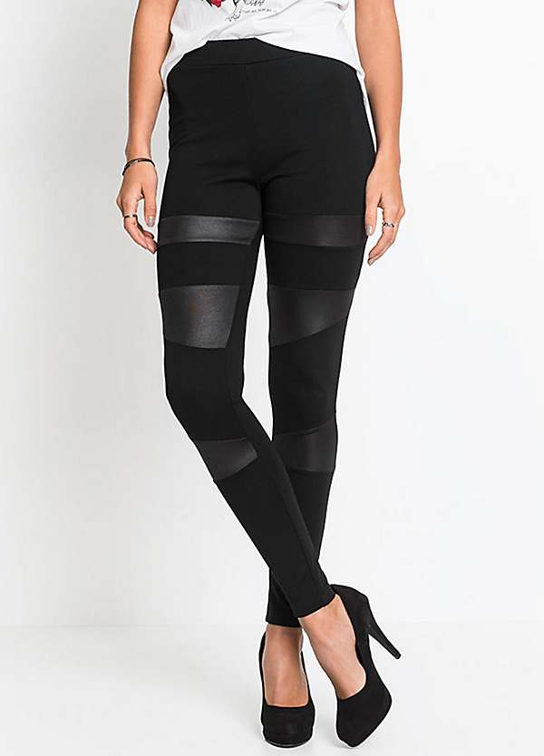 Black Faux Leather Mesh Panel Leggings