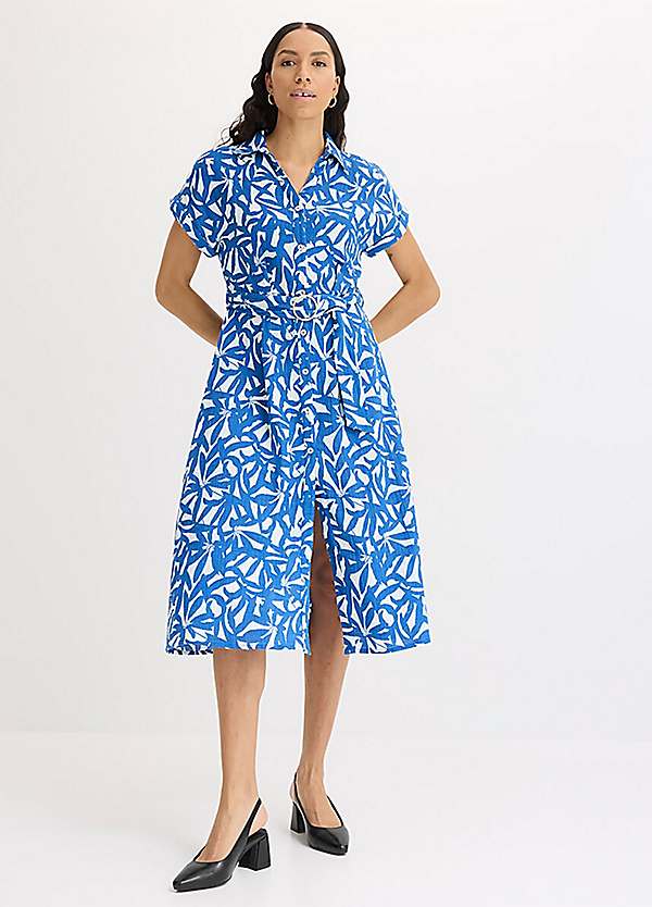 bonprix Floral Print Belted Midi Dress