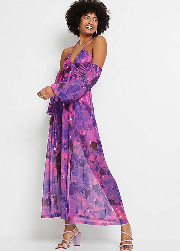 Floral print 2024 cold shoulder dress