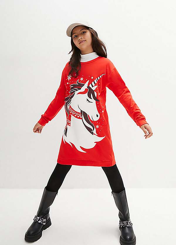 Girls Christmas Unicorn Sweatshirt Dress