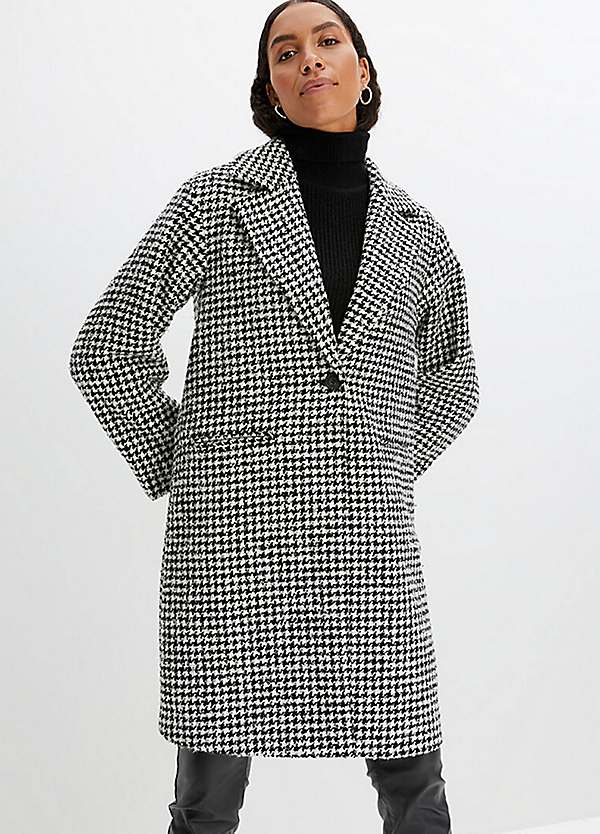 women's black and white houndstooth coat