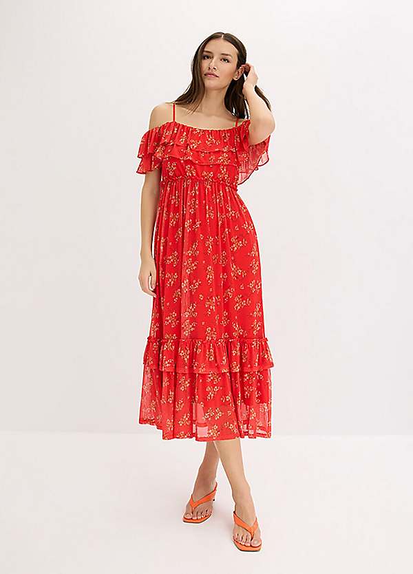 bonprix Jersey Floral Ruffle Trim Sun Dress
