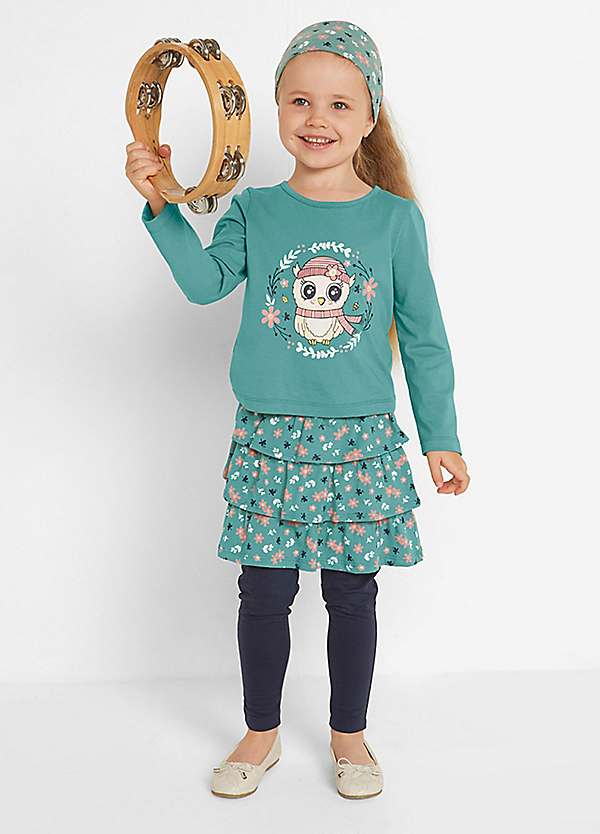 bonprix Kids Long Sleeve T-Shirt, Skirt, Leggings Headband Set