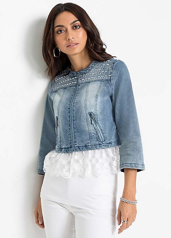 denim jacket with lace trim