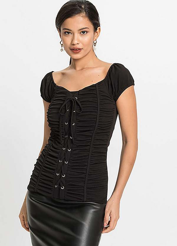 Lace-Up Jersey Top by bonprix | bonprix