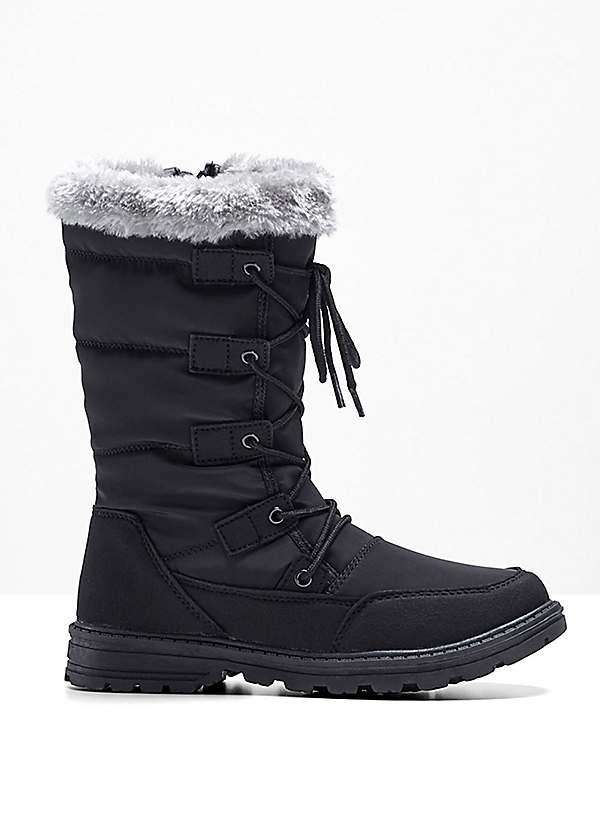 black lace up snow boots