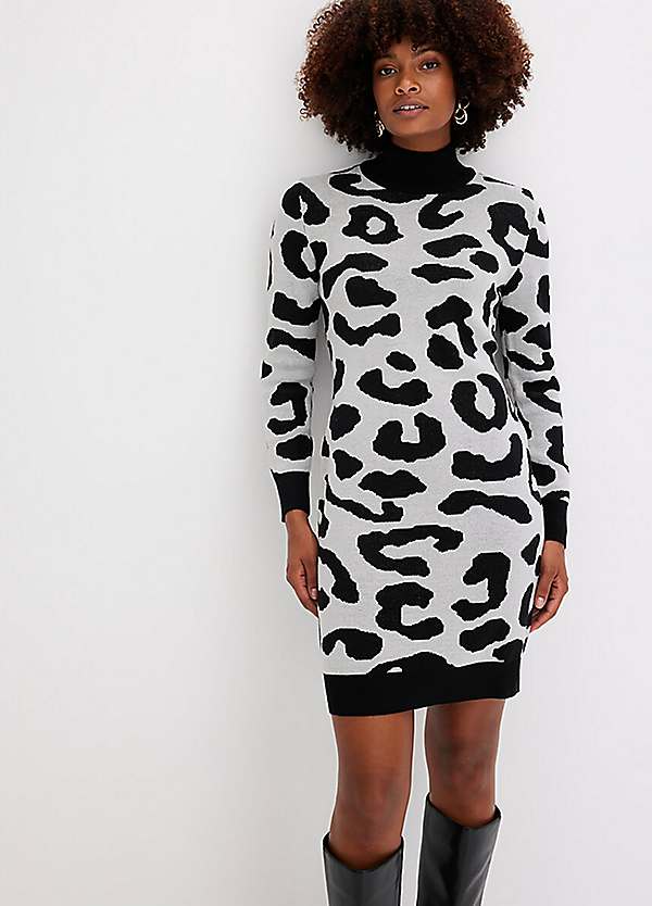bonprix Leopard Print Knitted Jumper Mini Dress