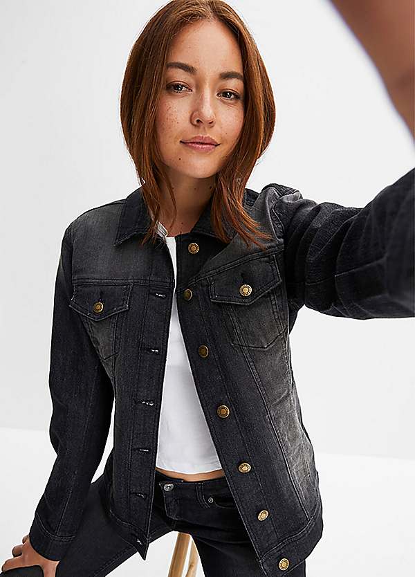 Stretch black outlet denim jacket