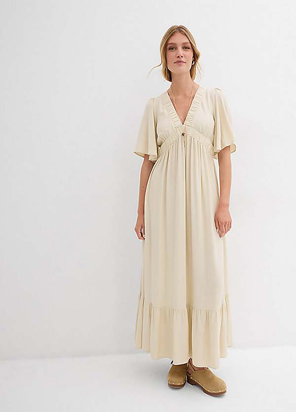 Puff Sleeve V-Neck Boho Maxi Dress by bonprix | bonprix