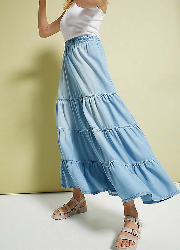 Maxi denim 2025 tiered skirt