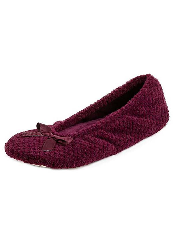 Totes Isotoner Ladies Popcorn Ballet Slippers Burgundy bonprix