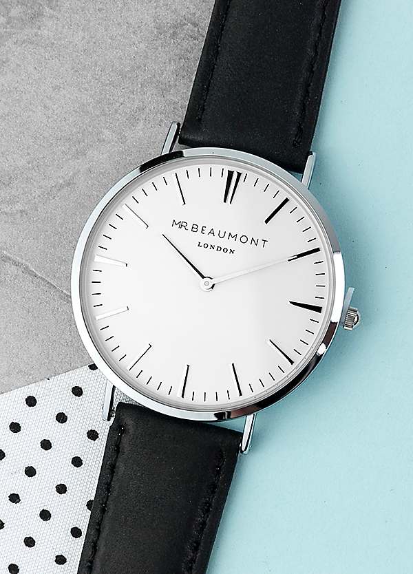 Treat Republic Men’s Modern-Vintage Personalised Leather Watch In Black